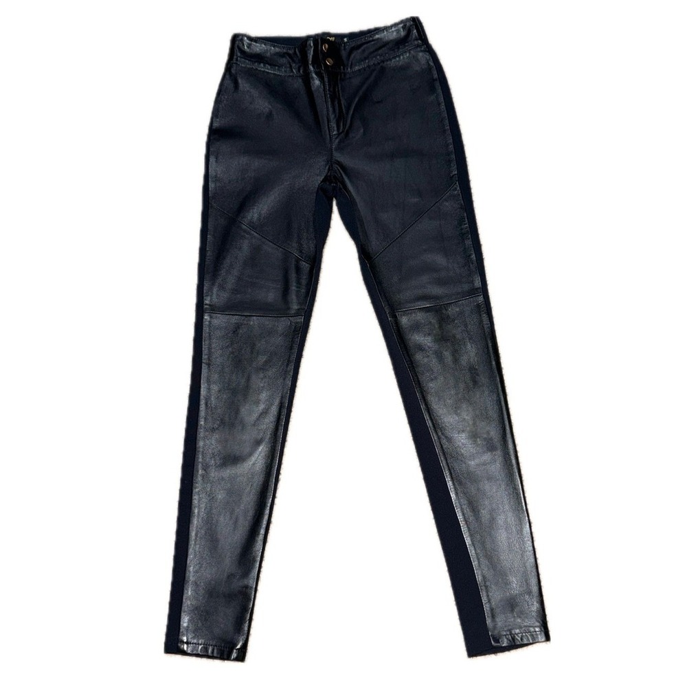 MARIA FLOR Black Genuine Leather Moto Leggings Pants | Women's US 2‎ IT 34